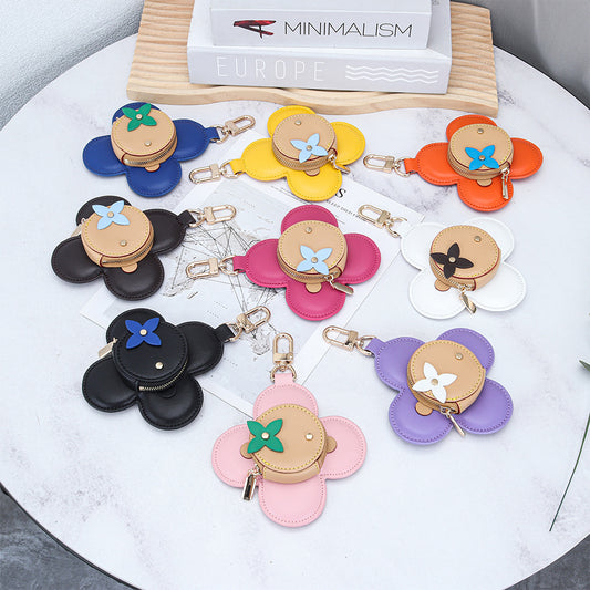 Genuine Leather Versatile Coin Earphone Storage Bag Sunflower Bag Charm